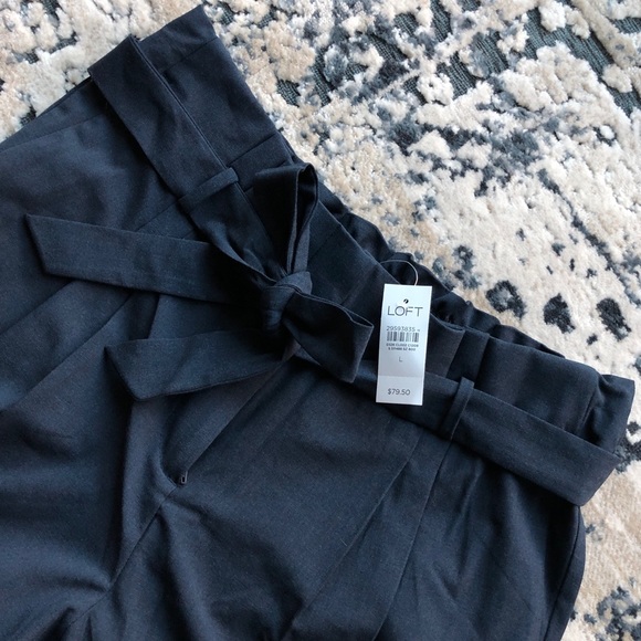 NWT LOFT Tie Waist Slim Pants, Navy - Picture 15 of 16